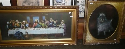 Lot 342 - Pastel of a dog in a gilt frame and a framed print of The Last Supper