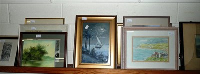 Lot 343 - H Carrington, three framed watercolour seascapes;a framed watercolour of a river landscape and...