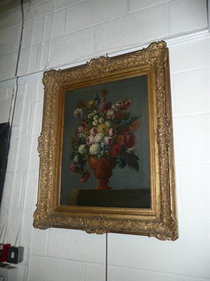 Lot 345 - Oil on canvas, still life of flowers, in an ornate gilt frame