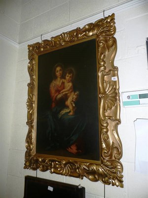 Lot 346 - Oil on canvas of Madonna and Child in gilt frame