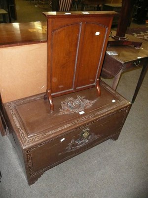 Lot 392 - A camphor wood oriental chest and a mahogany fire screen (2)