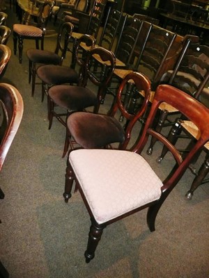 Lot 419 - Four balloon back dining chairs and mahogany rail back dining chair