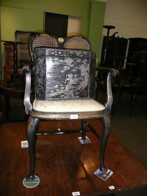 Lot 452 - Mother-of-pearl inlaid hinged box and a lacquered bedroom chair