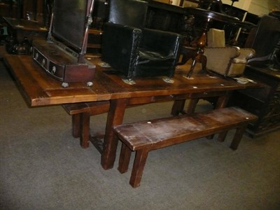 Lot 457 - Oak refectory table and two benches