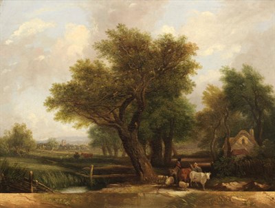 Lot 822 - Follower of Edward Charles Williams (19th century) Drover and Cattle on a Lane beside a Stream...