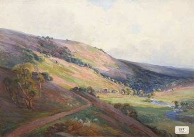 Lot 827 - Harry Phelan Gibb (1870-1948) Moorland Landscape with Sheep Grazing amongst Heather Oil on...