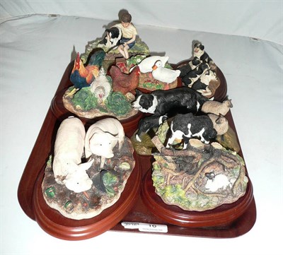 Lot 16 - Border Fine Arts pig group, collies, chicken, ducks, North Light sheep and collie group etc (9)