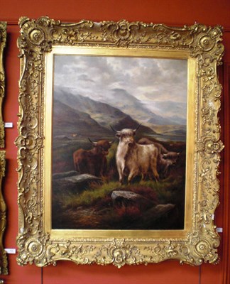 Lot 830 - J"¦Henry (19th century) Highland Cattle in a Scottish Glen Signed, oil on canvas, 91.5cm by 71.5cm