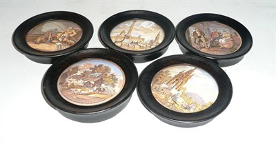 Lot 35 - Five Pratt pot lids (5)