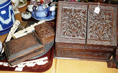 Lot 42 - Carved wood stationary box and sundry