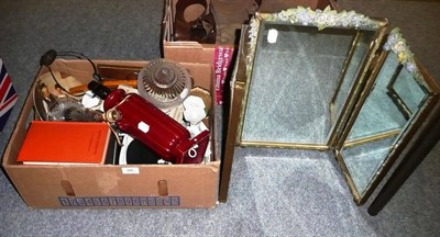 Lot 60 - A 1920s three plate mirror and a box of miscellaneous items