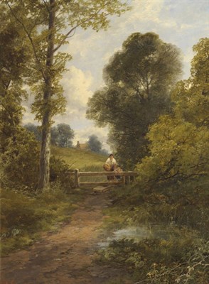 Lot 835 - James Burrell Smith (1824-1897) Summer Landscape with a Mother and Child beside a Stile Signed...