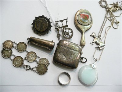 Lot 77 - A silver vesta, a silver Scarborough souvenir pocket mirror, assorted silver jewellery etc