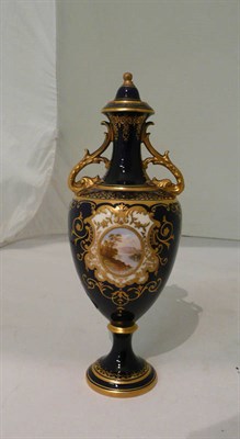Lot 133 - A Coalport two-handled vase and cover painted with a landscape vignette by E O Ball (knop a.f.)