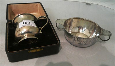 Lot 153 - Silver quaiche and a cased silver mug