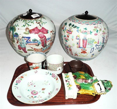 Lot 158 - Two large Chinese ginger jars and Oriental ceramics