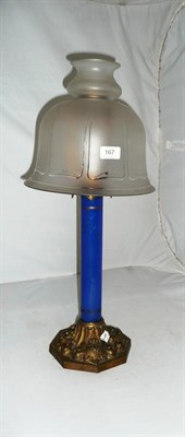 Lot 167 - Gilt metal and blue glass column boudoir lamp