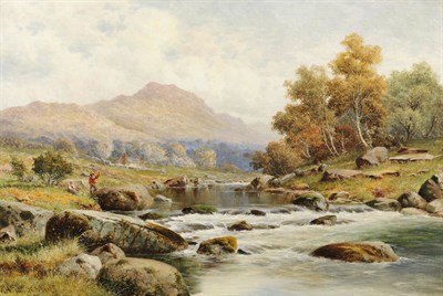 Lot 846 - William Henry Mander (1850-1922) River Landscape with Figures Fishing Oil on canvas, 41cm by...