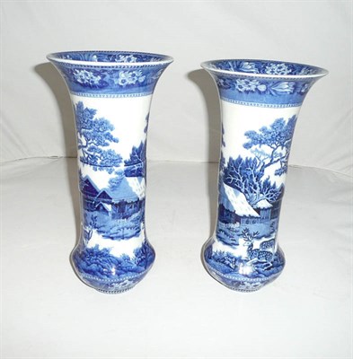 Lot 181 - Pair of Wedgwood blue and white fallow deer vases