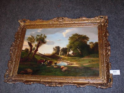 Lot 859 - Attributed to Jules André (1807-1869) French Country Landscape with a Drover, Cattle and Goats...