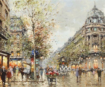 Lot 860 - Antoine Blanchard (1910-1988) French Parisian Street Scene with Figures, Flower Sellers and...