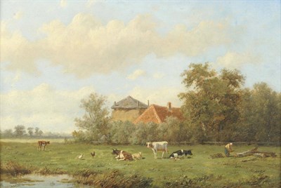 Lot 864 - Anthonie Jacobus van Wingaerdt (1808-1887) Dutch Cattle and Sheep Grazing in a Meadow, a figure...