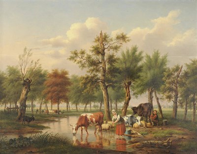 Lot 870 - Follower of Balthazar Paul Ommeganck (18th/19th century) Flemish Milkmaid, Cattle and Sheep...