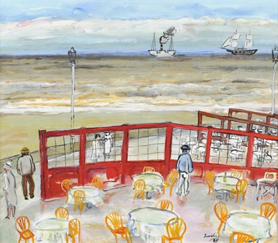 Lot 885 - Carlos Nadal (1917-1998) "Promenade Restaurant" Signed and dated (19)84, inscribed and bearing...