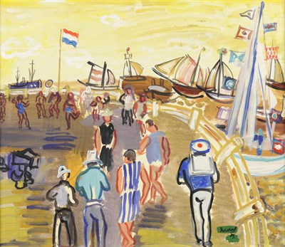 Lot 888 - Carlos Nadal (1917-1998) "Plage", scene with figures playing beach ball Signed and dated...