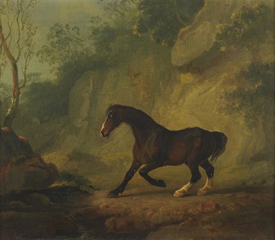 Lot 897 - Attributed to Sawrey Gilpin R.A., F.S.A. (18th/19th century) Startled horse before rocks Oil on...