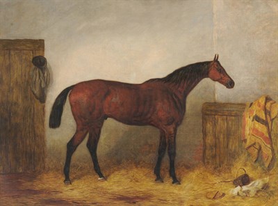 Lot 900 - Harry Hall (1814-1882) Racehorse "Isonomy" standing in a Loose Box, a blanket and other objects...