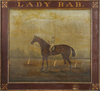 Lot 902 - English Provincial School (19th century) "Lady Bab" with jockey up Inscribed on the original wooden