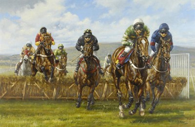 Lot 913 - Graham Isom (b.1945)  "The Champion Hurdle, Cheltenham, 16th March 1999", Istabraq's third...