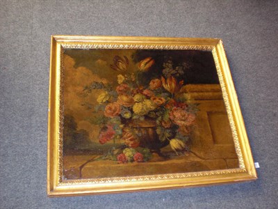 Lot 918 - Dutch School (19th century) Still Life of Flowers in a Stone Urn Oil on canvas, 63cm by 76cm