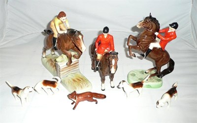 Lot 16 - Three Beswick horse figures (a.f.), four hounds and a fox