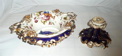 Lot 25 - Blue and gilt twin handled pedestal bowl (a.f.)