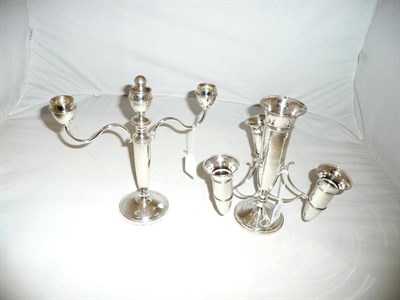 Lot 31 - Silver spill vase with inscription and silver candelabrum (2)