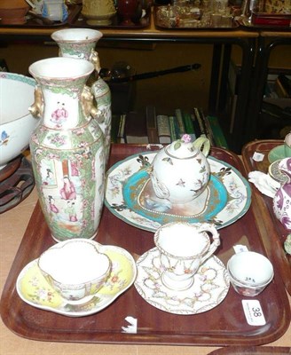 Lot 38 - Pair of Canton vases, Famille rose bowl on stand (a.f.), Herend teapot and cover, continental plate