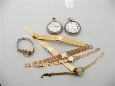 Lot 62 - Six ladies' wristwatches, silver pocket watch and one other