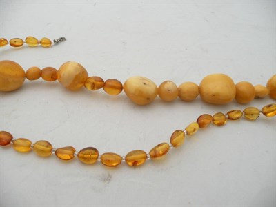 Lot 68 - An amber bead necklace (clasp damaged) and another