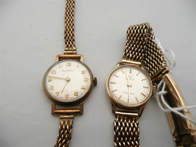 Lot 75 - A lady's 9 carat gold 'Omega' wristwatch and a lady's 9 carat gold 'Rotary' wristwatch