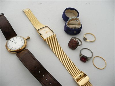 Lot 86 - Citizen wristwatch, pocket watch (converted), 18 carat gold ring, wedding band, opal set ring...