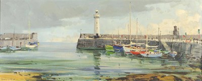 Lot 930 - Kenneth Webb (b.1927) Irish  Donaghadee Harbour Signed, oil on canvas, 38cm by 91cm...