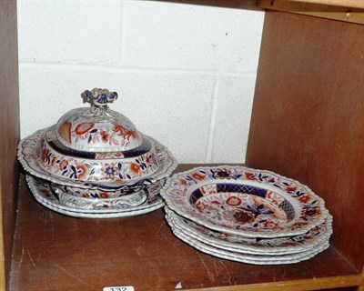 Lot 132 - Quantity of stone china Imari pattern dinner wares