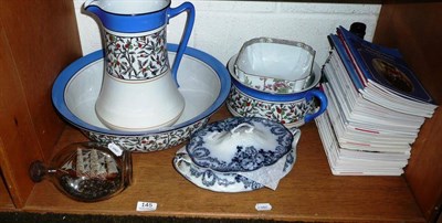 Lot 145 - A 'Ruby' toilet set of a ewer, basin and chamber pot, a Meakin vegetable tureen and cover, an...