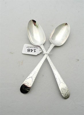 Lot 148 - Pair of Hester Bateman silver bright cut tablespoons