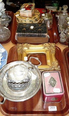 Lot 203 - A set of four white glazed storage jars, a quantity of buttons, empty picture frame, etc,...