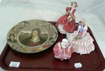 Lot 221 - Three Royal Doulton china figure, Top O' Hill HN1834, Daydreams HN1731 and Goody Two Shoes...