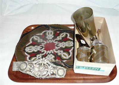 Lot 226 - Ivory and gold rim spectacles, silver and silver plate and beadwork panels