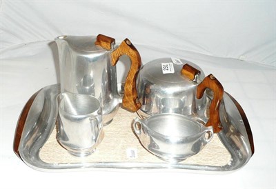 Lot 231 - Piquetware four piece tea set with tray